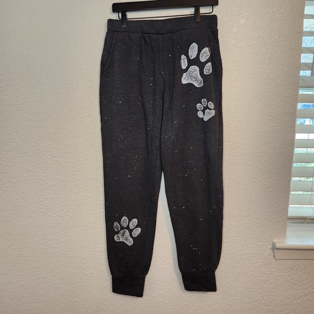 T Party gray Paw Print Joggers sweatpants pants Adult M New